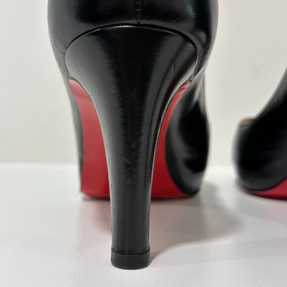 Christian Louboutin Black Leather Platform Peep Toe Heels Pumps Size 38.5 - Picture 8 of 16
